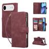 For iPhone 17 Air Case Zipper Wallet Multiple Card Slots Leather Phone Cover with Wrist Strap