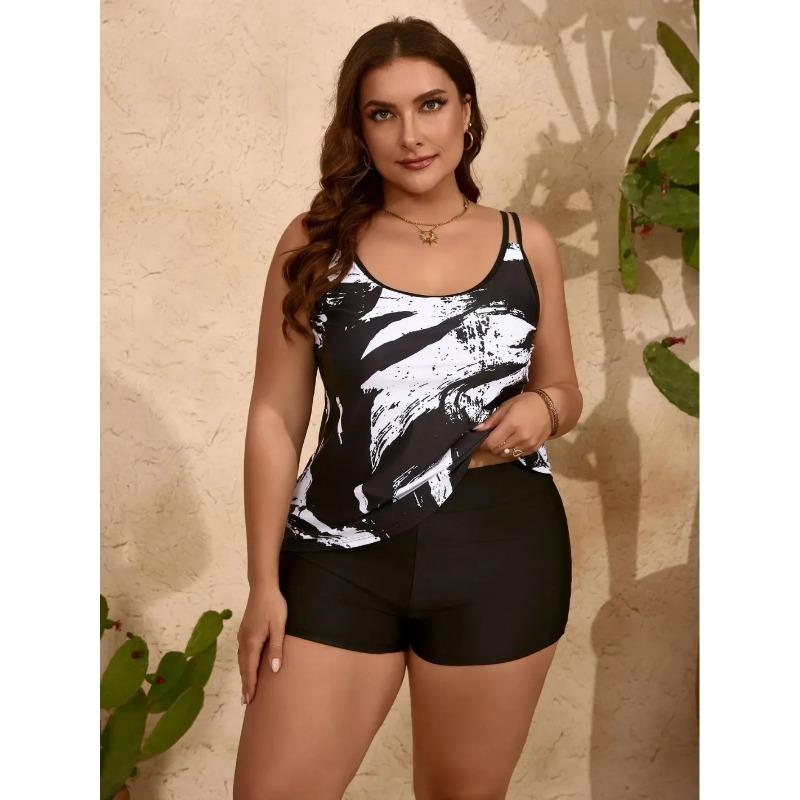 Plus Size Swimsuit Women Tankini Black Big Large Chubby Summer Swimdress Bikini Beachwear Swimwear Mujer 2025 Bathing Suit 4XL