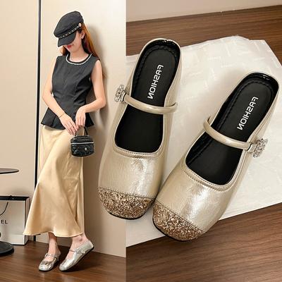 Женские летние с юбкой полутапочки 2025 новые уличные увеличивающие рост сумка голова серебристые внутренние Мэри Джейн нежные сандалии одинарная обувь