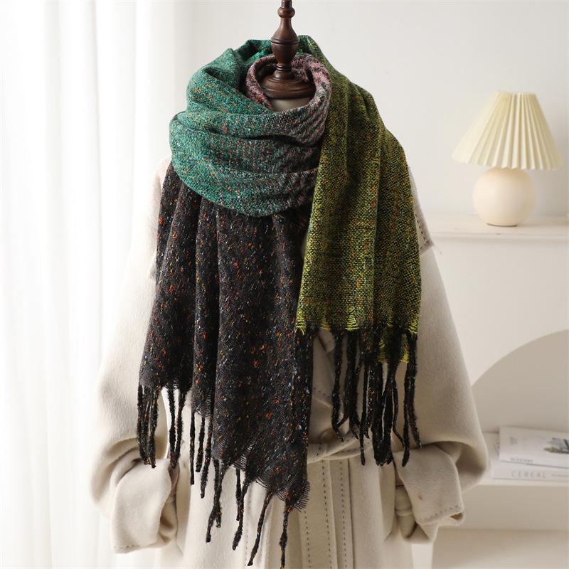 Color Matching Geometric Striped Scarf Gradual Change Color Imitation Cashmere Winter Scarf Men And Women Warm Shawl Tassel Versatile New