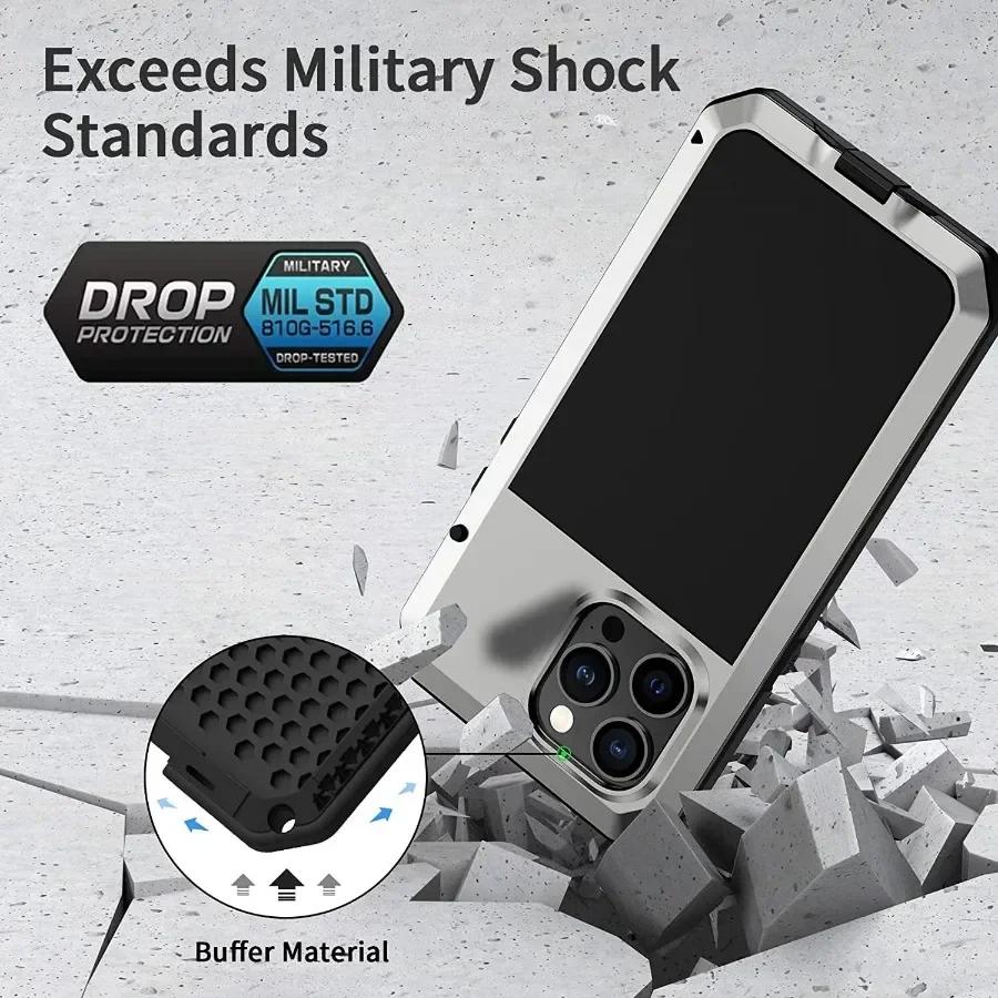 Heavy Duty Aluminum Metal Tank Armor Case Shockproof IP54 Waterproof Cover For iPhone 17 16e 15 14 13 12 11 Pro XS Max 8 7 Plus