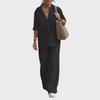 2023 Women's Casual Two-Piece Suit: Lapel Long-Sleeve Shirt & Wide-Leg Pants for Spring & Autumn