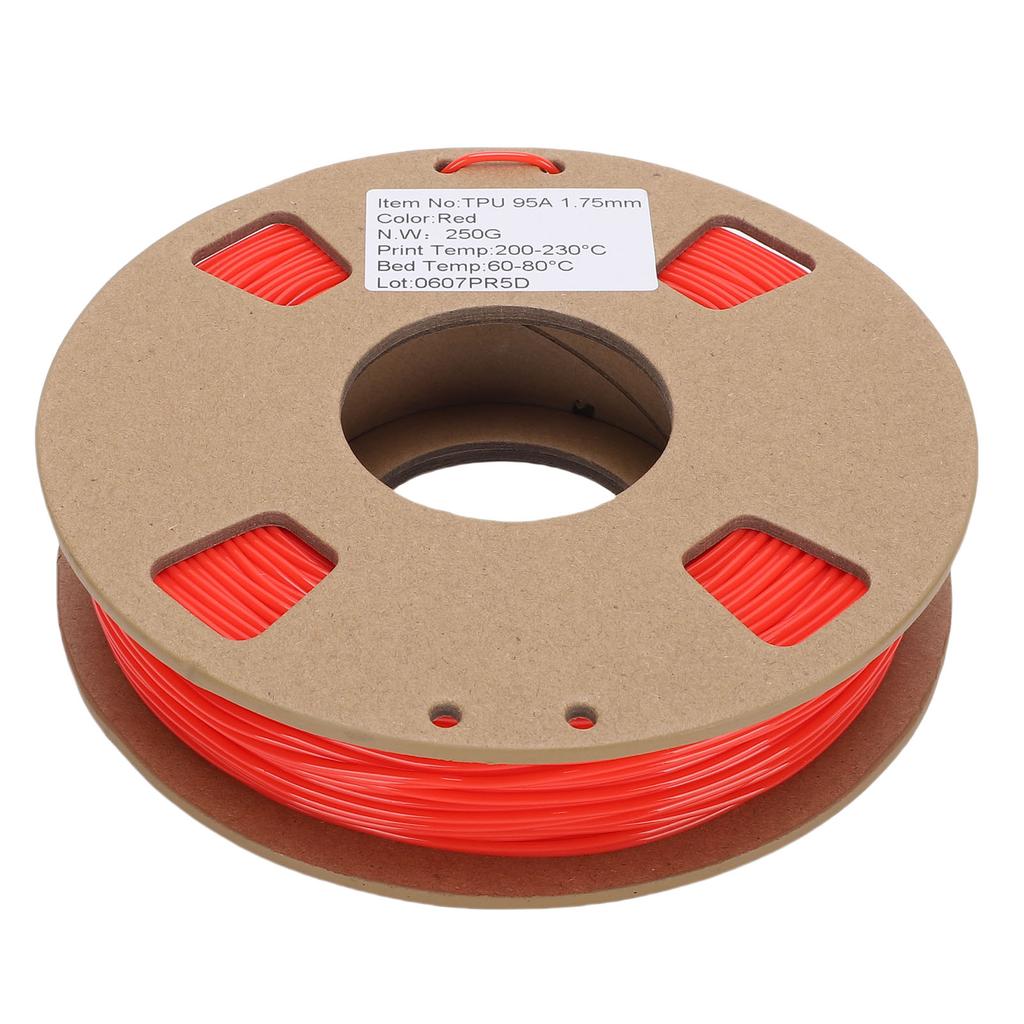 3D Printer Filament 250g 1.75mm 95A TPU Flexible High Elasticity Printer Filament Replacement 0.02mm Accuracy Red