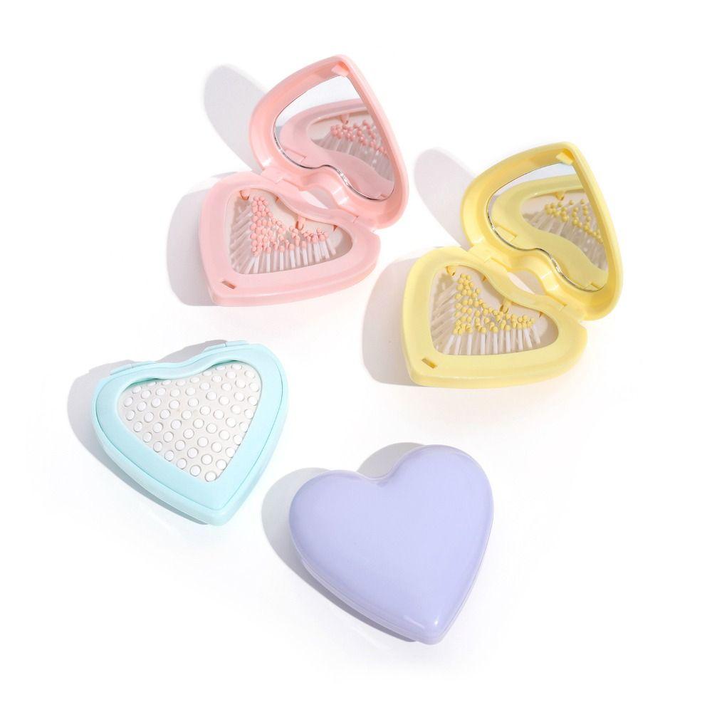Candy Color Folding Airbag Comb Anti-static Massage Comb Heart Hair Comb with Mirror  Women Girl