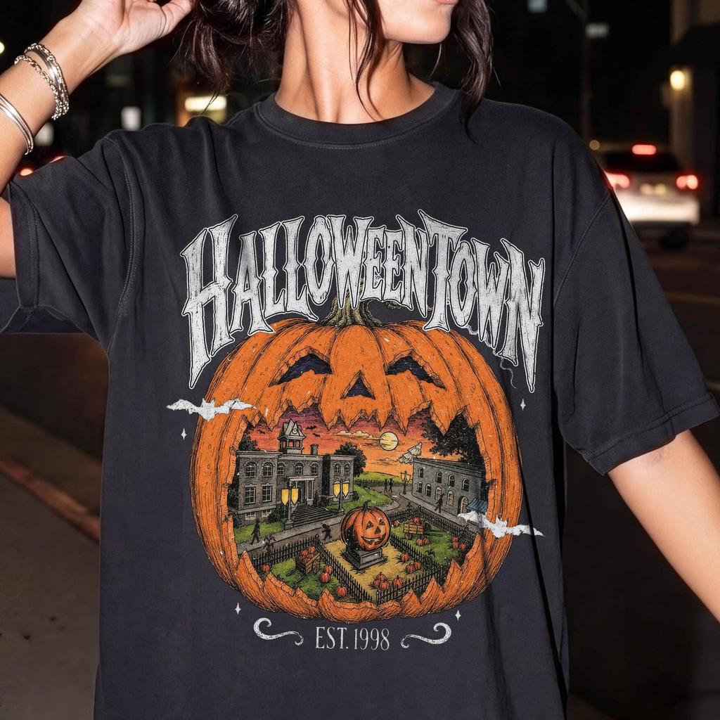 Vintage Halloweentown Comfort Colors® Tshirt, Pumpkin Village Shirt , Haunted Pumpkin Scene, Retro Spooky Season , Fall Halloween Graphic