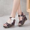 Floral Print Wedge Sandals Lace Bow Decorate Platform Sandals Women Summer Comfortable Open Toe Dressy Shoes Woman Trend