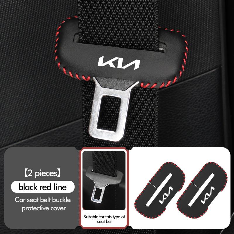 AAOJ1 2pcs Car Seat Belt Buckle Cover Leather Anti Scratch Protector For KIA Stinger Optima Cerato Soul Venga Forte Spectra Sedona
