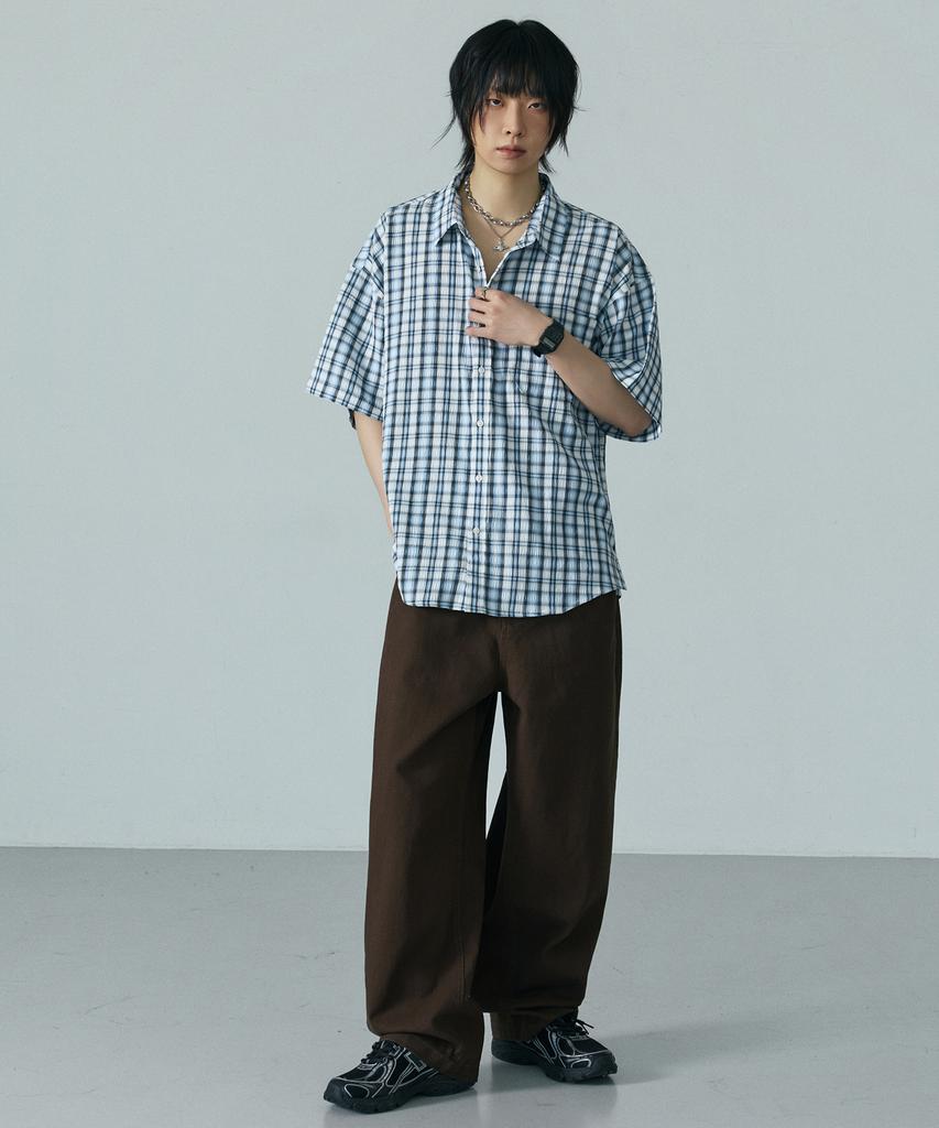 LXT Seersucker Check Oversized Short Sleeve Shirt [Blue]