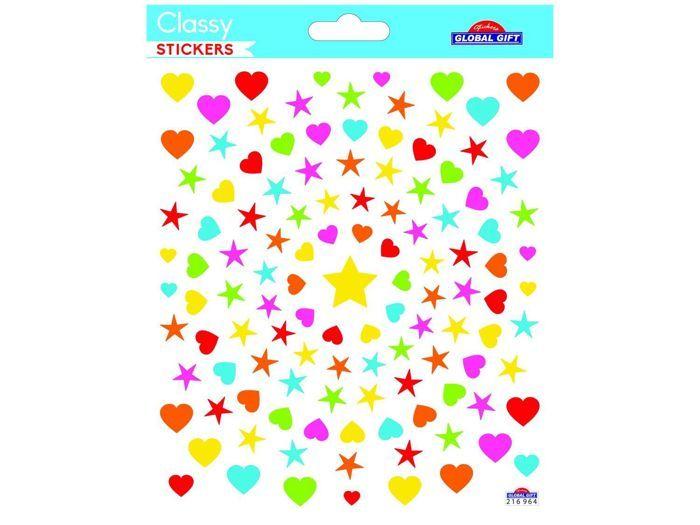 Autocollants - Coeurs et étoiles - multicolore - Paillettes