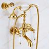 Tuqiu Gold Bathtub and Shower Faucet Set Wall Mounted Gold Bathtub Faucet, Bathroom Cold and Hot Bath and Shower Mixer Tap