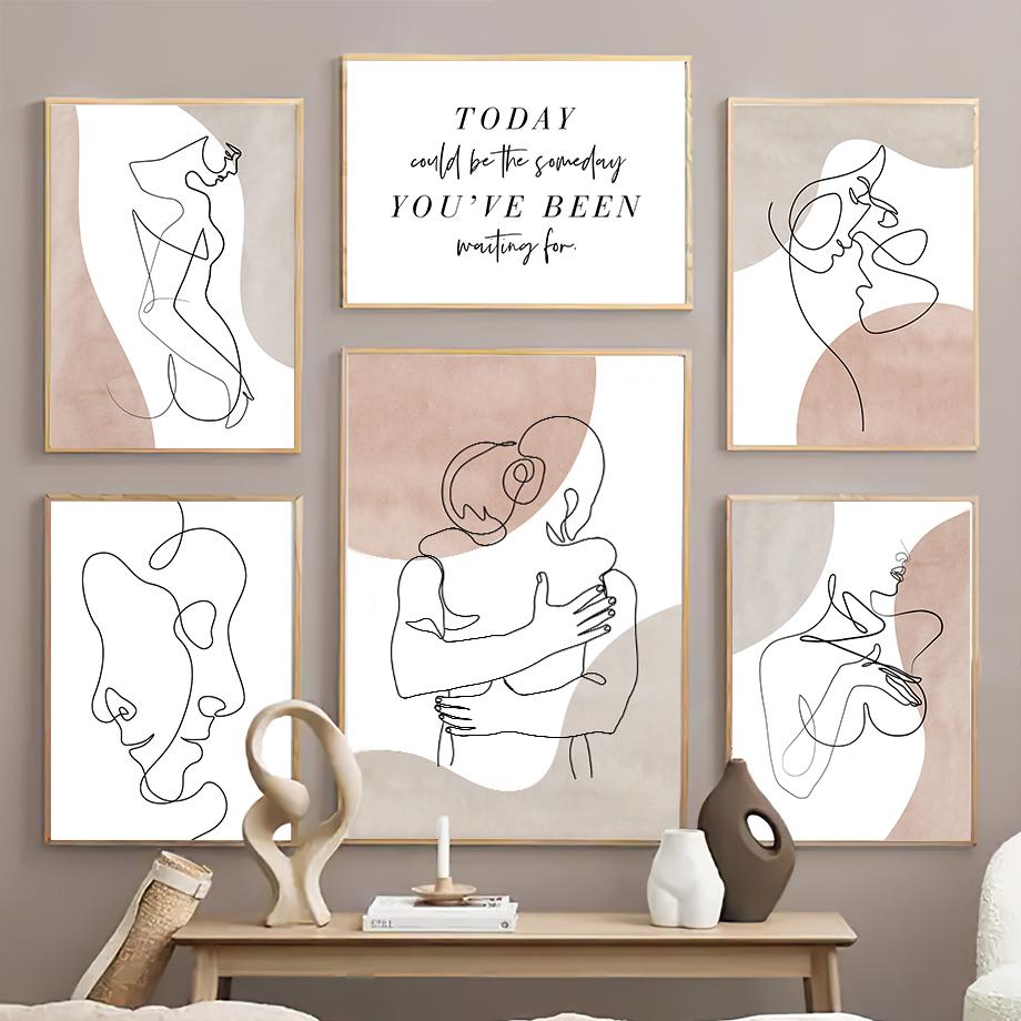 Настенная картина на холсте, линия тела девушки, черно-белые минималистичные постеры на скандинавскую тему и принты, настенные панно для декора гостиной
