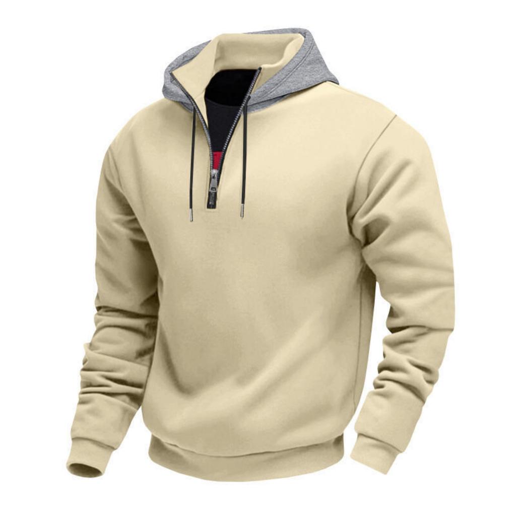 Men's 1/4 Zip Cargo Hoodie | Drawstring Multi-Pocket, Solid Color For Outdoor & Casual Wear