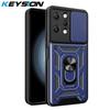 KEYSION Shockproof Case for Redmi 12 12C Slide Camera Protection Ring Stand Phone Cover for Xiaomi Redmi Note 12 12S 12 Pro+ 5G