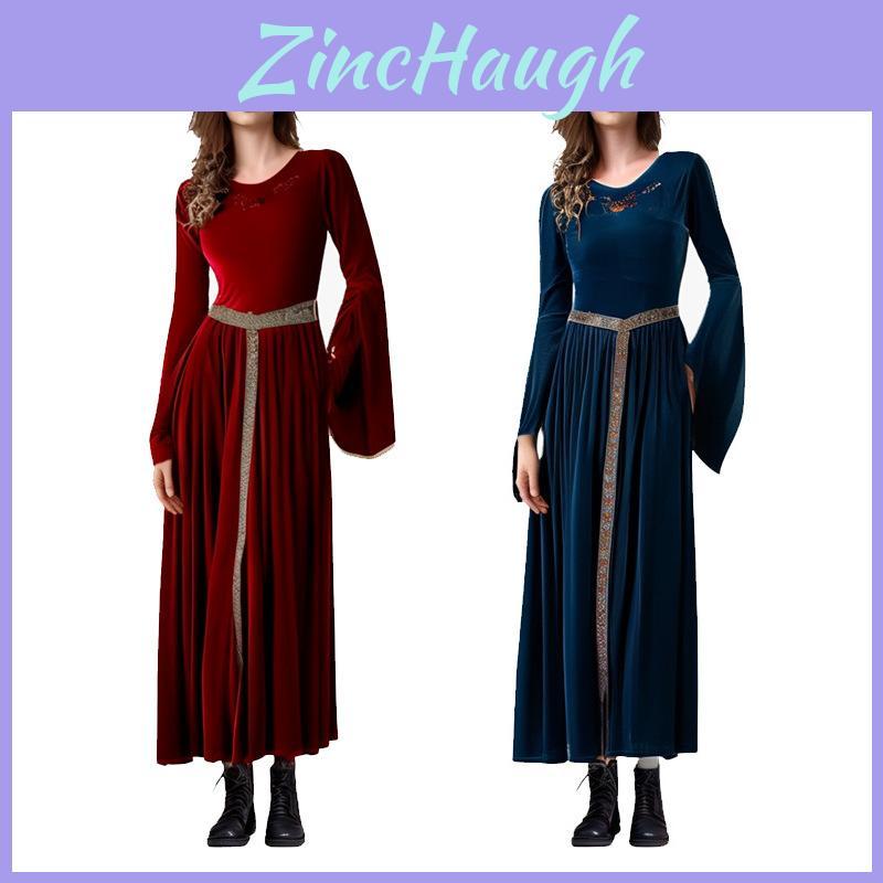 European Medieval Queen Costume Dress With Flared Sleeves For Cosplay And Stage Performances