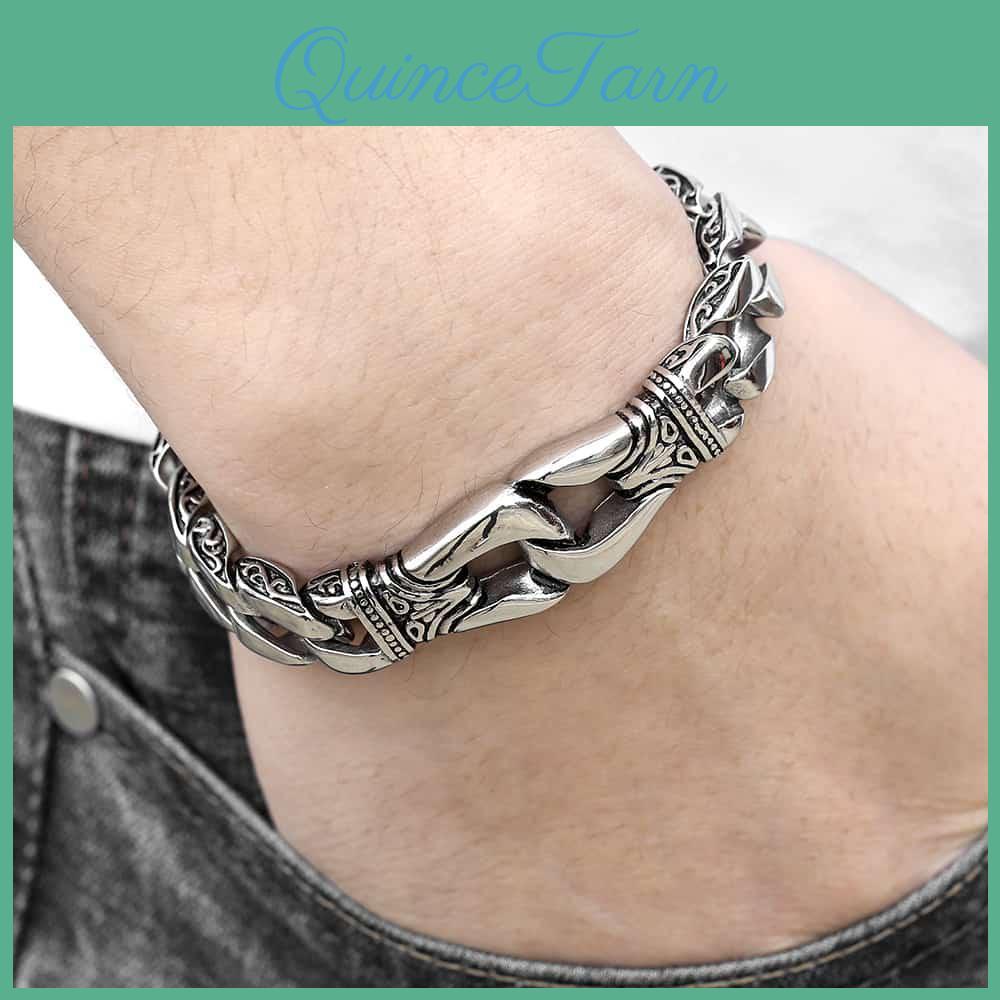 Stainless Steel Cuban Mens Curb Link Bracelet Totem Knot Charm Wristband Male Jewelry