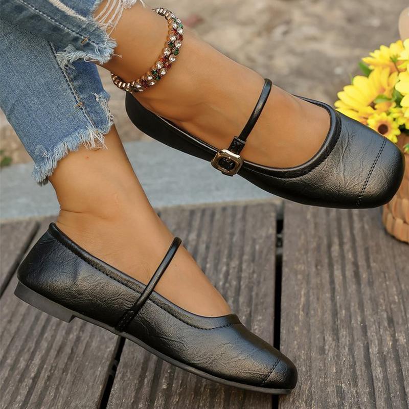 Модные туфли-балетки с регулируемым ремешком с пряжкой для женщин Весна Осень Повседневные однотонные балетки Женские удобные с квадратным носком из искусственной кожи