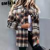 Women's Vintage Casual Plaid Print Autumn Winter Long Sleeve POLO Neck Jackets & Coats
