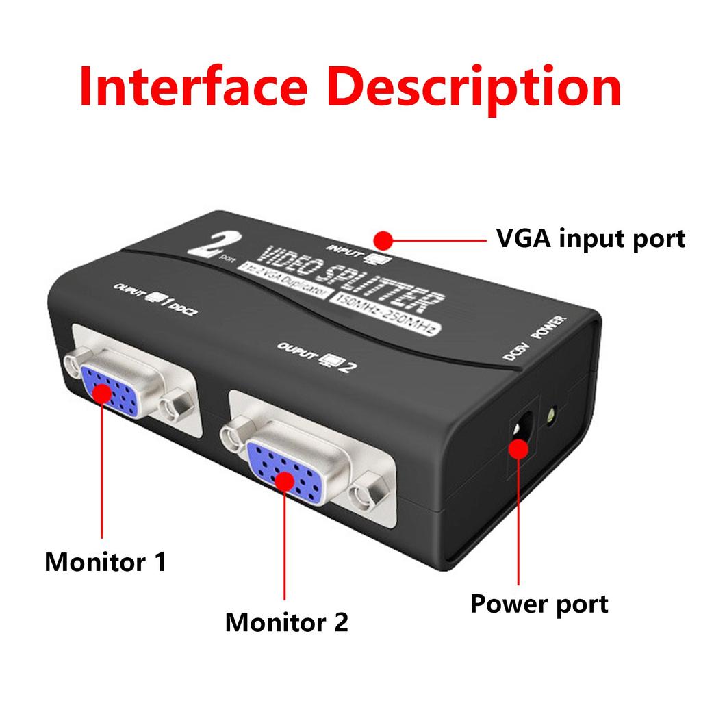 1 в 2 дупликатора VGA, усилитель-распределитель VGA, сплиттер VGA для компьютеров и телевизоров, расширение сигнала до 65 метров