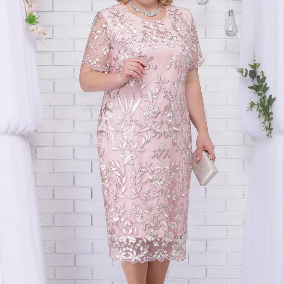 Women's Summer Large-size Dress Embroidered Lace Slim Dress
