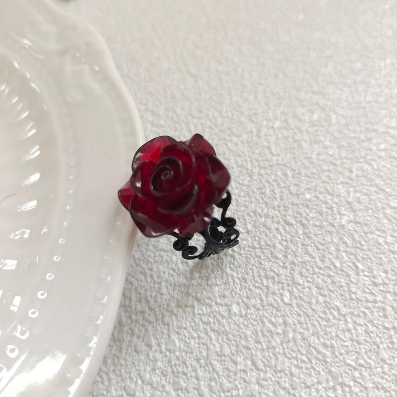 Elegant Red Rose Rings Punk Gothic Flower Adjustable Open Rings Halloween Party Cosplay Rings Jewelry Gifts for Women