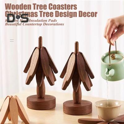 3 шт. Деревянные подставки под горячее, креативный набор подставок в форме дерева, нескользящие теплоизоляционные подставки для столовых приборов, складные деревянные подставки для тарелок с подставкой для