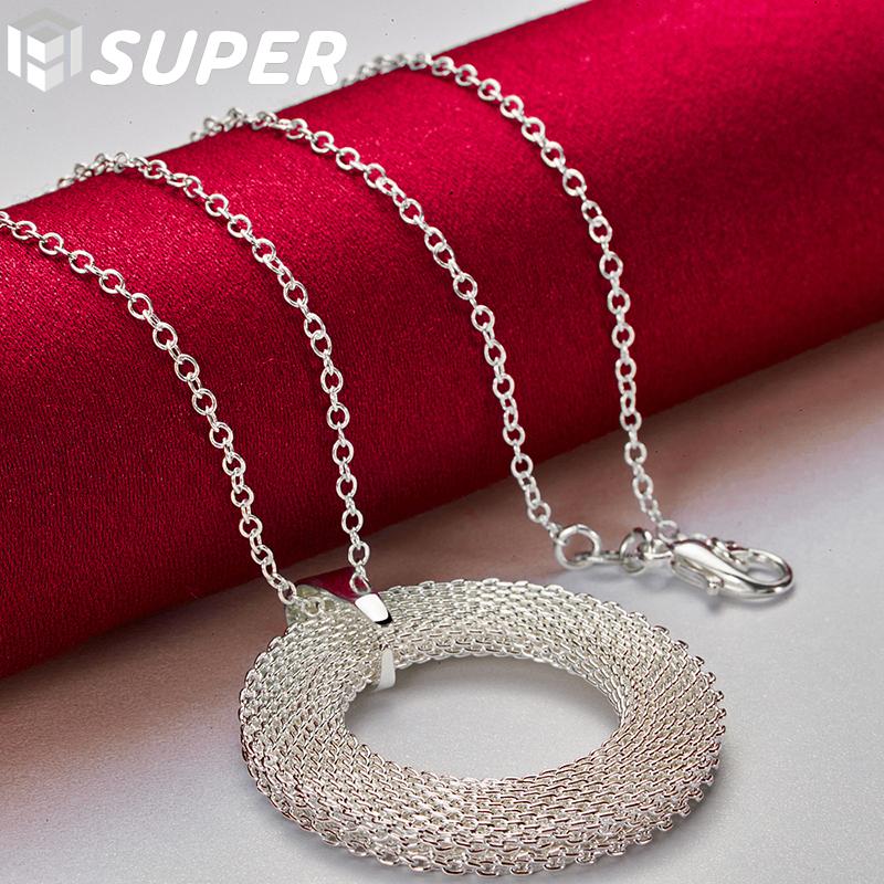 Super Fine 925 Sterling Silver Woven Round Pendant Necklace Wedding Fashion Jewelry