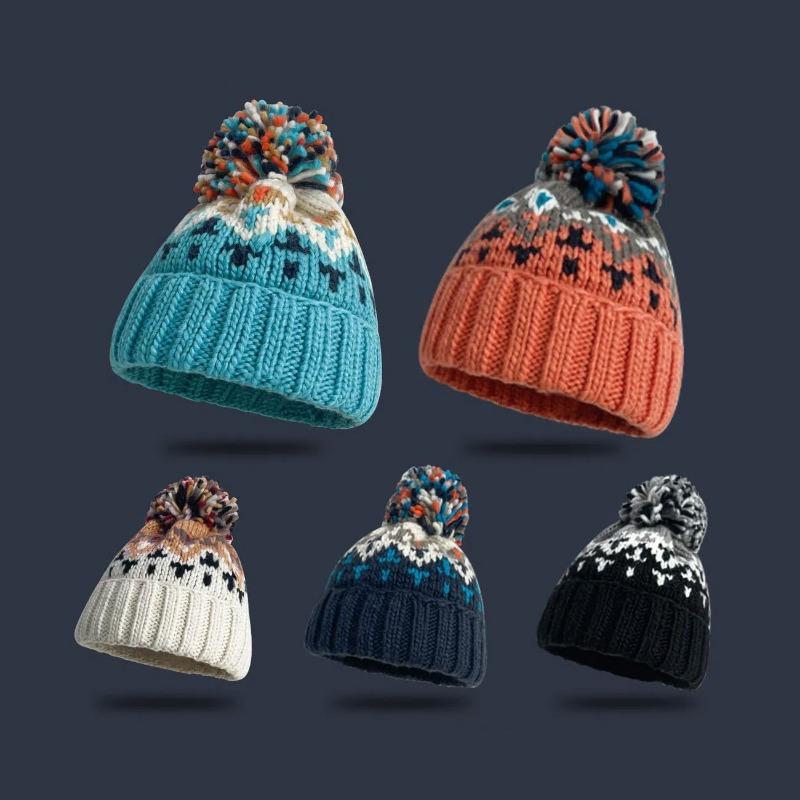 Women S Fair Isle Knit Hat Ear Flap Pom Pom Warm Winter Hat