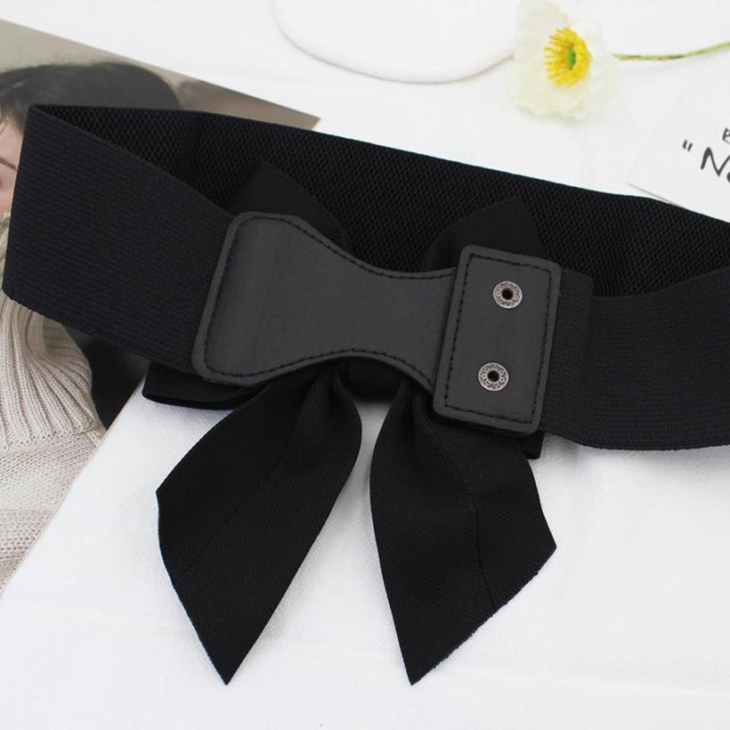 Vintage Bow Knot Elastic Waist Belt for Dress Women Elegant Stretchy Wide Waistband Cinch Belt