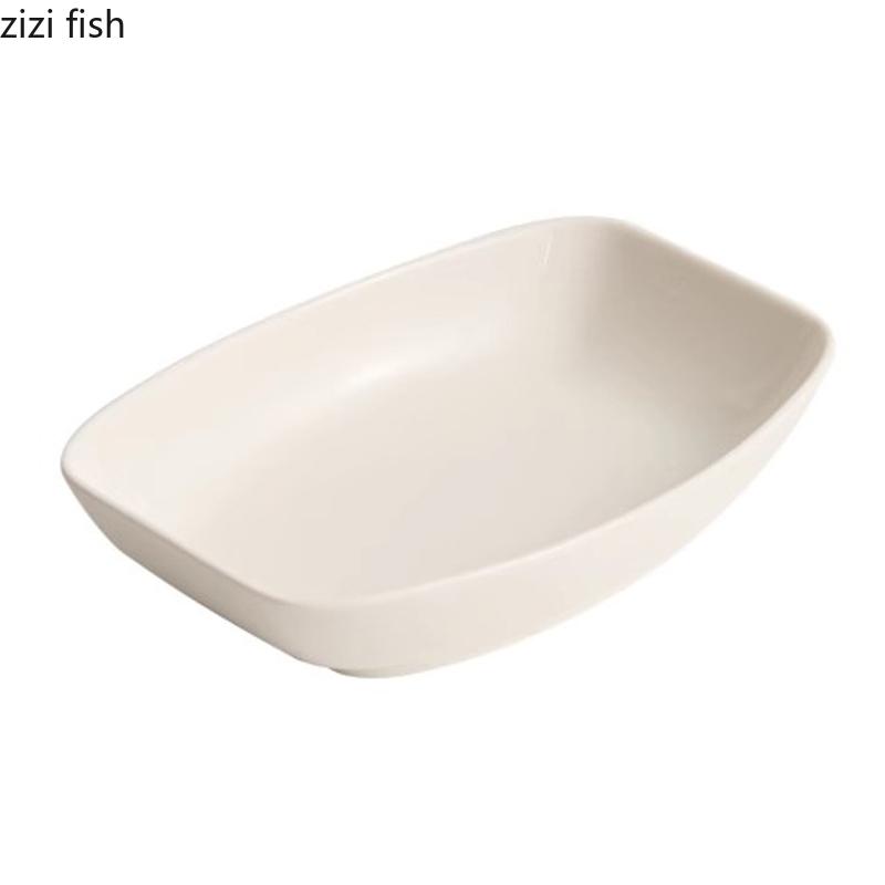 Pure White Deep Long Square Plate Ceramic Salad Plate Thick Soup Plate Dessert Plates Sashimi Plates Hotel Specialty Tableware