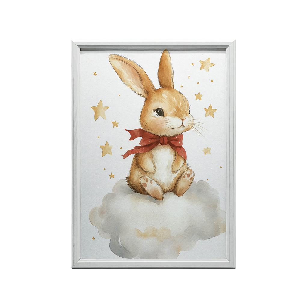 Plakat Uroczy Króliczek Na Chmurce Plakat Uroczy Króliczek Na Chmurce, 70X100 Cm, Bez Ramy, Płótno Premium Na Blejtramie