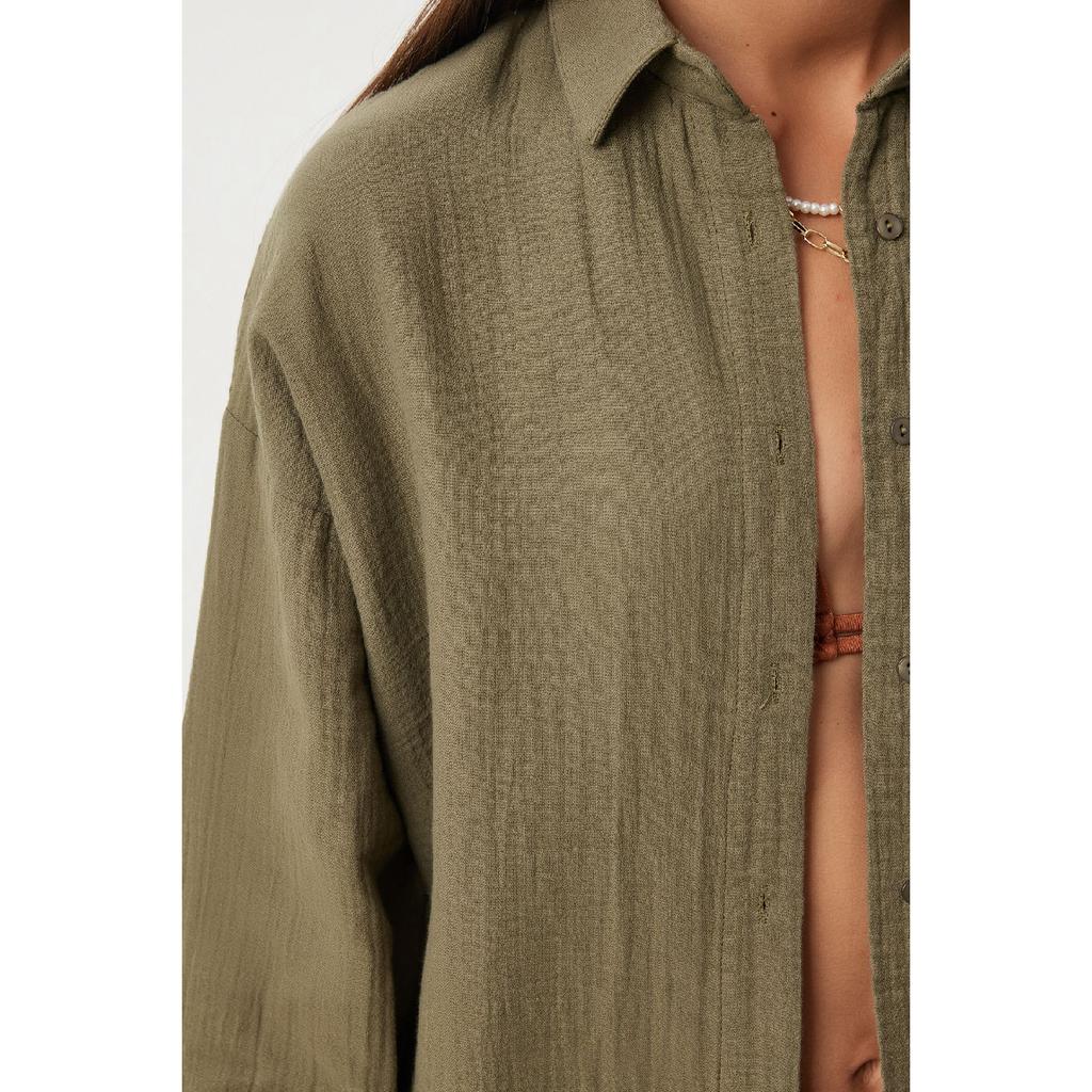 Oversize Basic Muslin Shirt Navy Blue