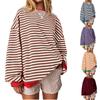Women's Oversized Striped Color Blocking Long Sleeved Round Neck Sports Shirt Casual Loose Fitting Pullover Shirt Top
