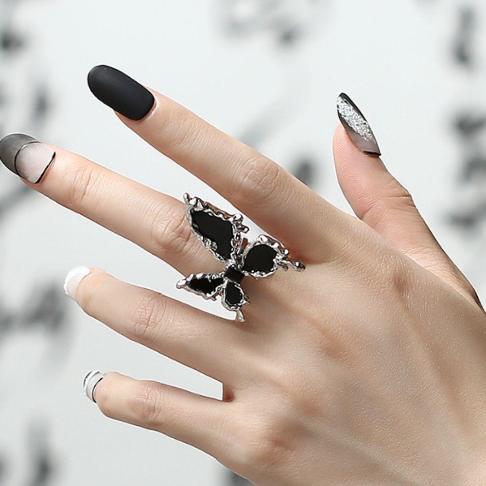 Черное регулируемое кольцо на палец Exaggerate Gothic Opening Ring Dark Style Black Butterfly Ring Gift