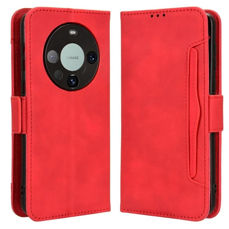 Для Huawei Mate 60 кожаный чехол-подставка с несколькими отделениями для карточек и телефоном