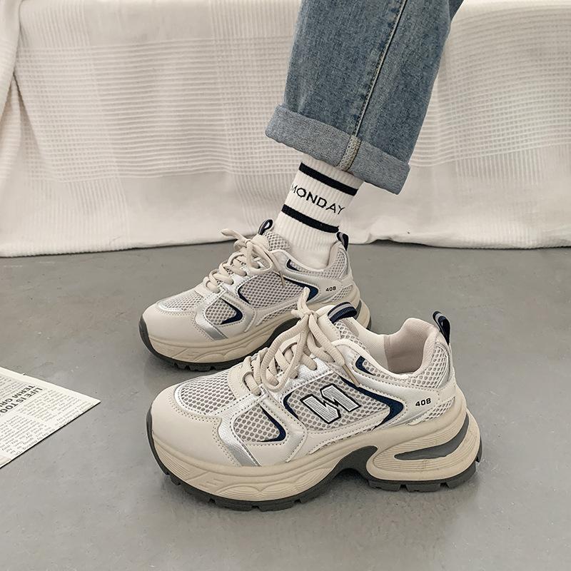 Breathable sports shoes women's spring and autumn platform European popular dad shoes 2025 new versatile student running white shoes
