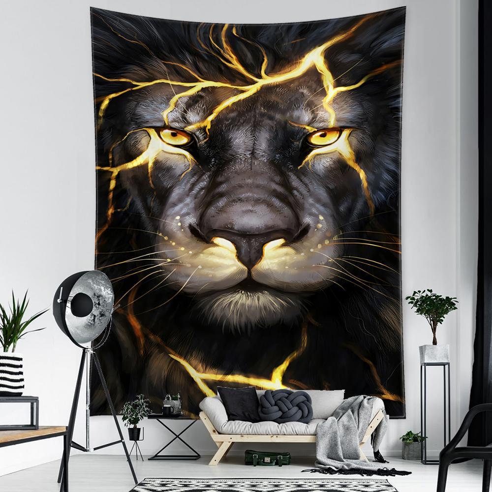 Психоделический гобелен с изображением льва, настенный подвесной загадочный абстрактный животных, искусство для гостиной, богемный хиппи, общежитие, домашний декор