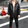 Boys' Casual Fleece-Lined Leather Jacket for Fall/Winter—Children's Mid-Length Thickened Jacket