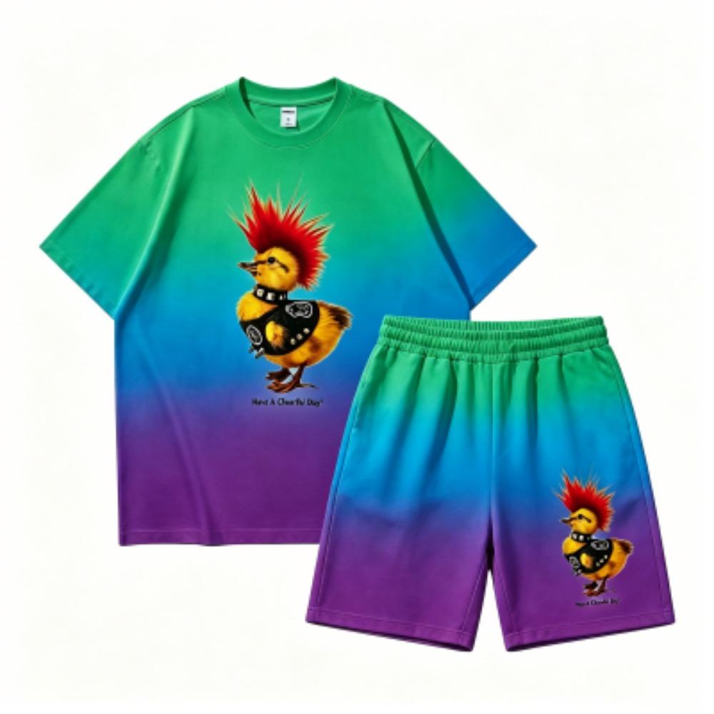 Funny Hip Hop Chicken Printed Outdoor Street Kids T-shirt and Shorts 2 Piece Set Summer Home Casual Outfit Boy and Girl's Sports Set