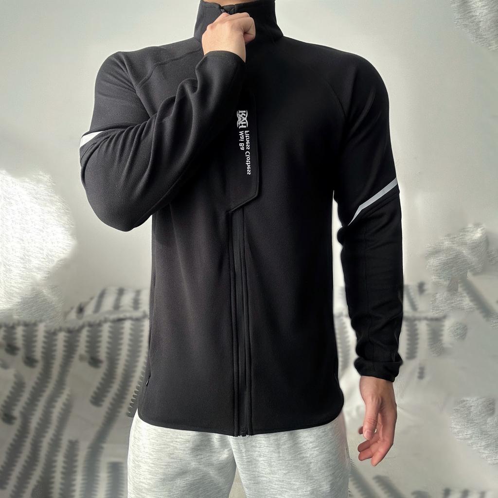 Autumn Winter Full Zipper Outdoor Slim Stand Collar Plus Velvet Training Fitness Sports Ç Jacket Base Top Men