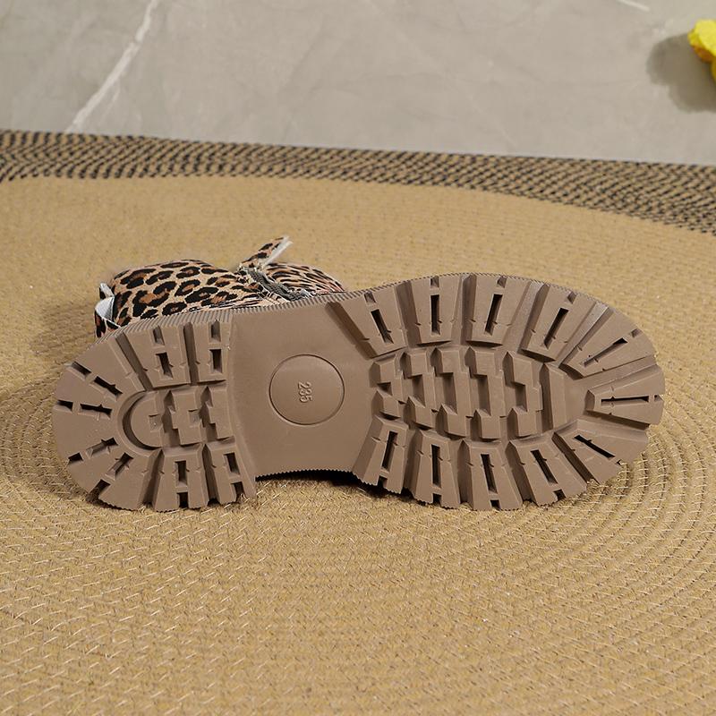 Мода Модные женские ботильоны с леопардовым узором, с боковой молнией, толстые плюшевые зимние ботинки для женщин, нескользящие, теплые, с меховой подкладкой, зимние ботинки 2024