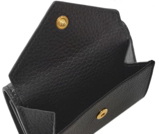 Кошелек Prada 1MH021 PRADA с кошельком для монет GL с логотипом VITELLO GRAIN NERO из телячьей кожи с черной золотой фурнитурой, тройное сложение [предмет]