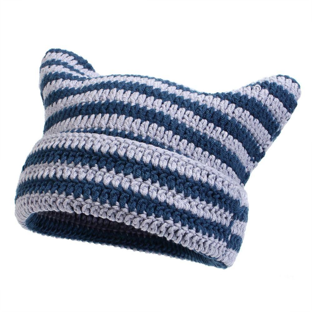 Y2K Harajuku Ins Little Devil Striped Hat Keep Warm Skullies Cap Casual Knitted Wool Cap  Women