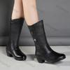 Women Fashion Wedge Mid-calf Ankle Boots Women Black Soft Leather Single Boots Woman Autumn Winter Flat Plus Fleece Botas Mujer
