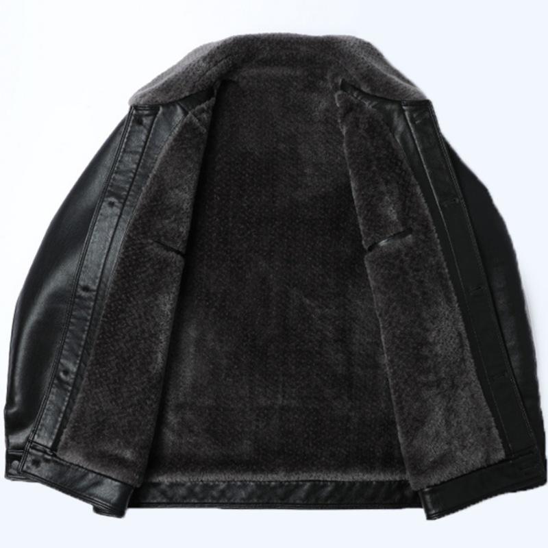 Genuine Leather Jacket Men's Winter Father's Clothing Plus Velvet Thickened Sheepskin Jacket Middle-aged and Elderly Father's Windproof Jacket