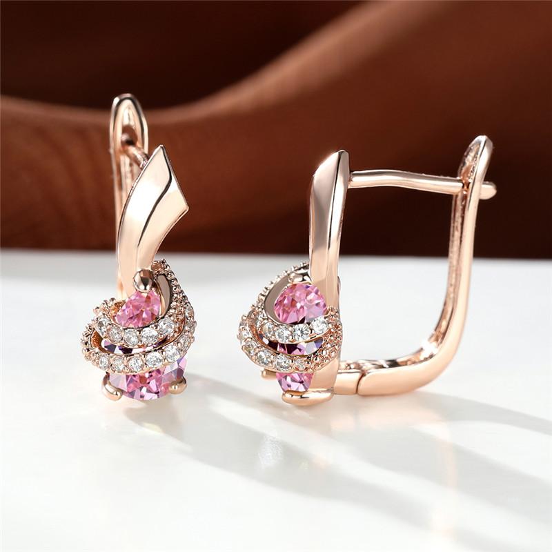 1 Pair Rose Gold Color Teardrop Cut Purple Stone Clip On Claw Earrings Drop Dangle Spiral Earrings Wedding Jewelry