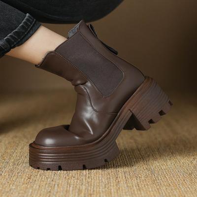 Микрофибра Осенне-зимняя обувь Толстый высокий каблук Толстая подошва Размер 43 Мотоботы Трикотажные ботильоны