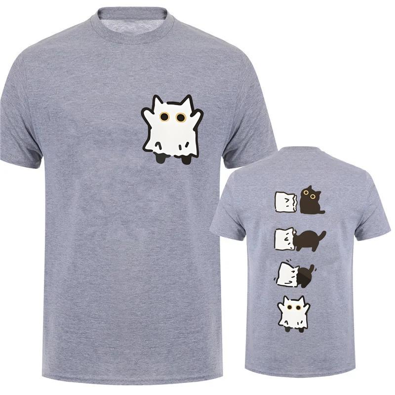 Летние футболки Streetwear Boo Черный Кот Графика Печатные футболки для Женщин Мужчин Одежда Хэллоуин Жуткий Сезон Топы Футболка Унисекс
