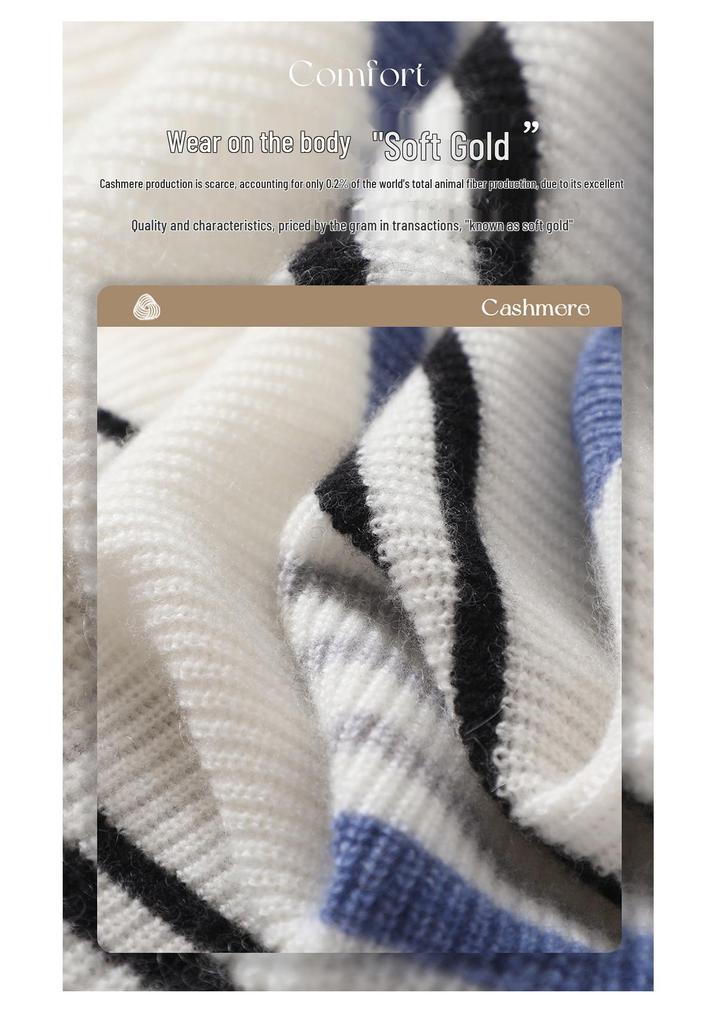 Lekasha Korean Style Striped Cashmere Knit Sweater for Women - Spring & Autumn Fashion