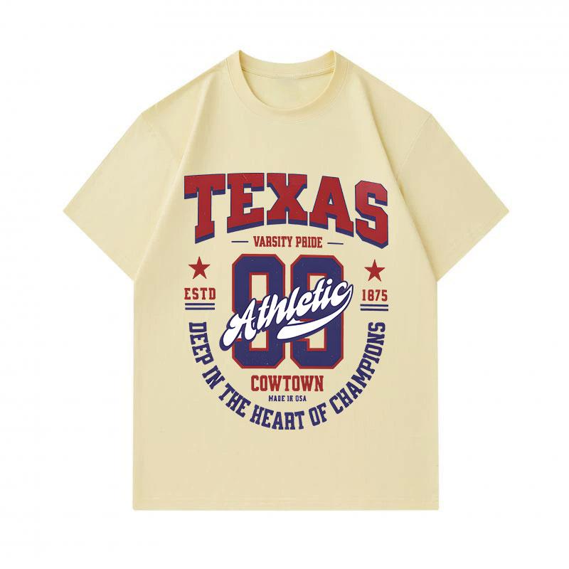 Men's 100% Cotton Short Sleeve Crew Neck T-Shirt, Texas 99 Athletic Champions Cowtown Print Casual Vintage Sport Style Tees for Daily Wear