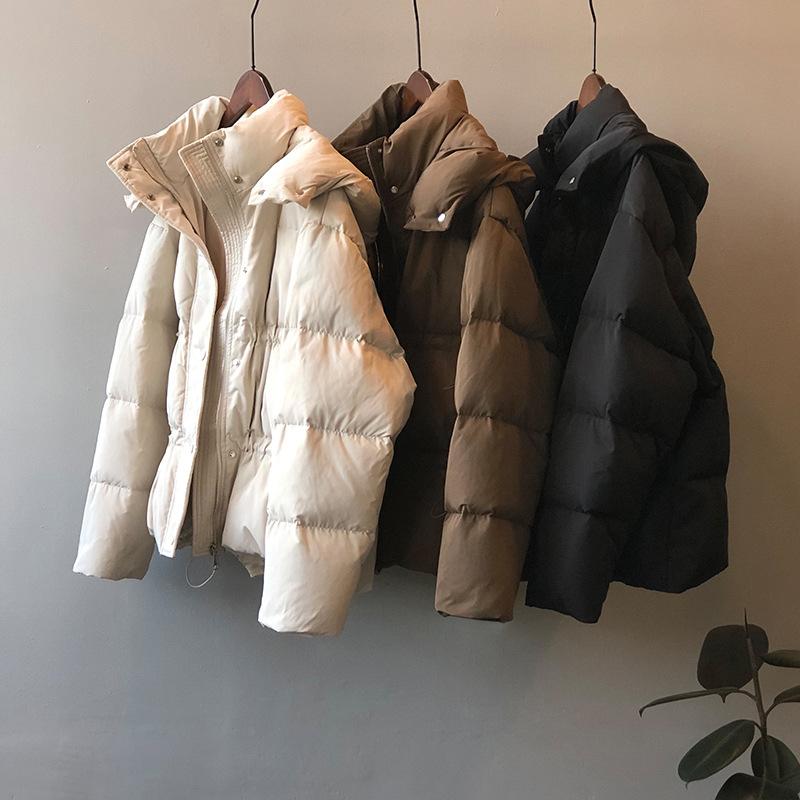 Solid Women's Winter Autumn Down Jacket Hooded Collar Short Single-Breasted Coat Preppy Style Parka Ladies Chic Outwear Female